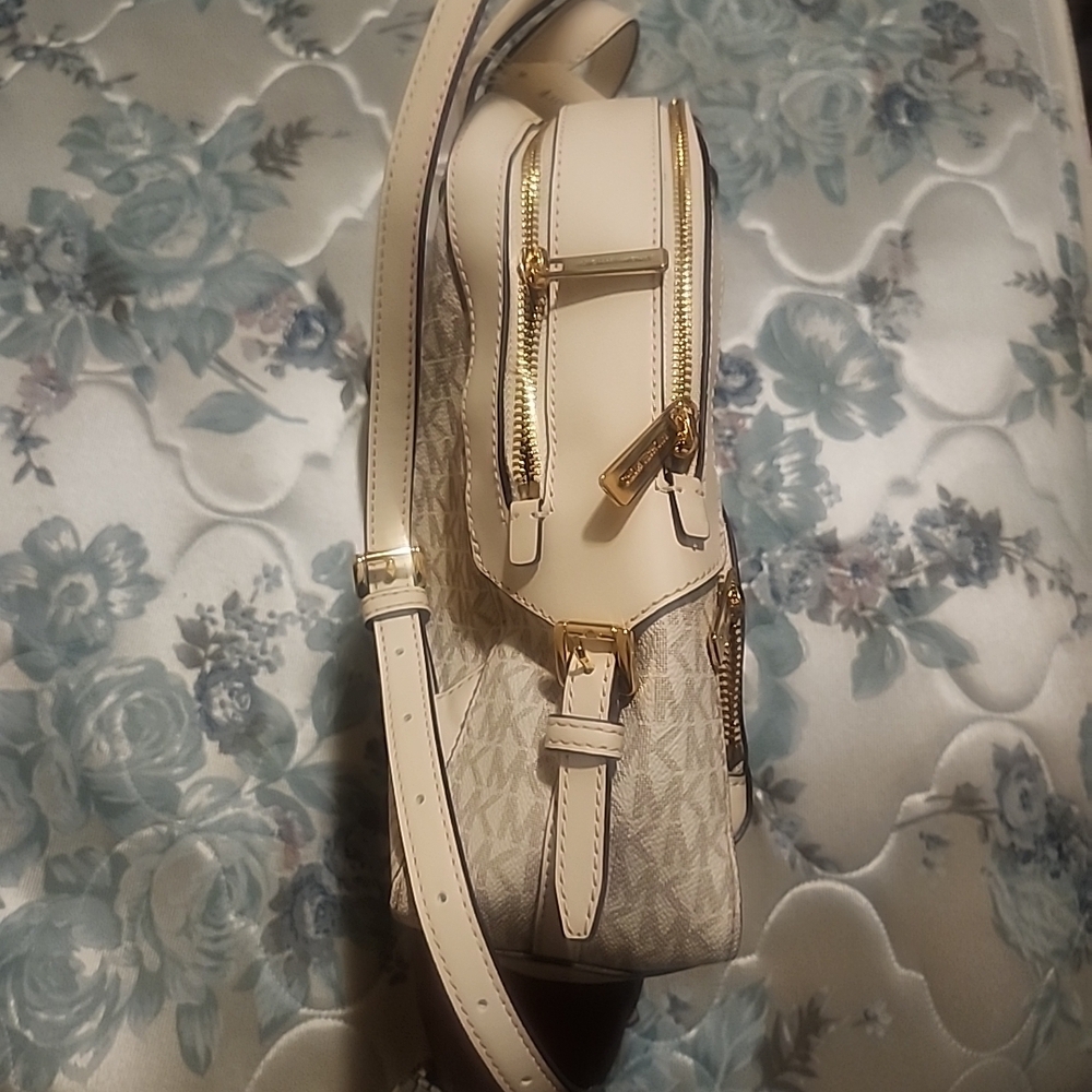 Michael Kors Cream Monogram Backpack with Gold Accents - Picture 7 of 16